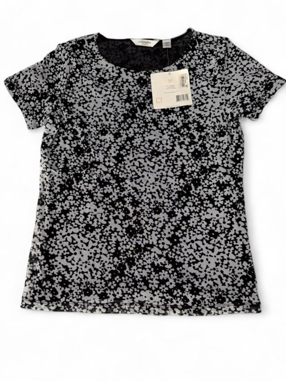 NWT Liz Claiborne Ditsy Floral Micro Mesh Top Petite Small